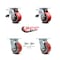 Service Caster 4 Inch Red Poly on Cast Iron Caster Set with Ball Bearing 2 Brakes 2 Swivel Lock SCC-TTL30S420-PUB-RS-2-BSL-2 - alternate 1